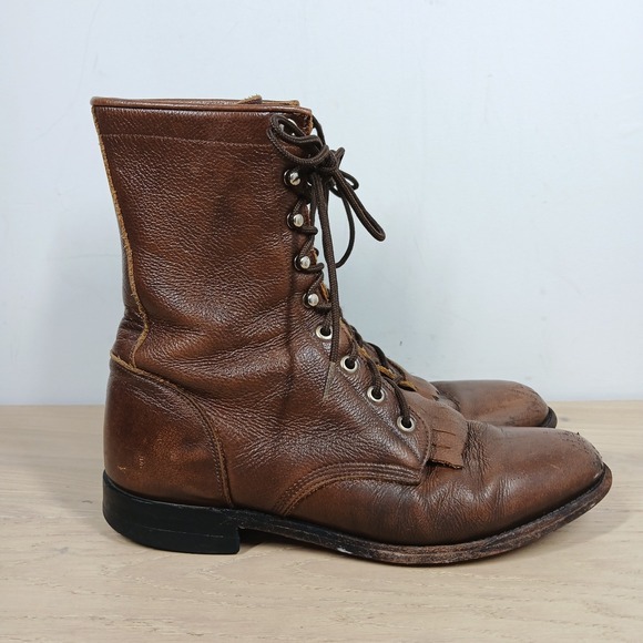 Justin Boots Womens 8B Brown Leather Lace Up Vintage Ankle Riding Work - Picture 5 of 10